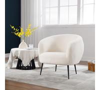 Home Source Cozy Round Back White Faux Fur Accent Chair Plush Seating Modern Home Source White