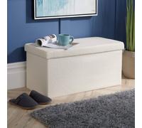 Home Source Cream Furry Folding Ottoman Storage Chest, Cream