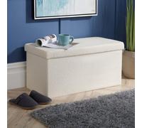 Home Source Cream Rectangle Teddy Fur Ottoman Storage