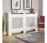 (White, Large) Radiator Cover MDF Wooden Slatted Grill Decorative