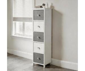 Home Source Crystal Fully Assembled 5 Drawer Narrow Storage Chest White Grey