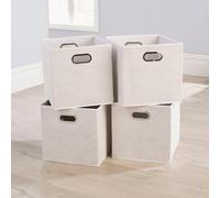 Folding Non Woven Off White Square Storage Utility Box Fabric Cube 4pc