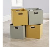 Home Source Large Fabric Cube Storage Box 4 Pack Oval Handle Grey And Yellow
