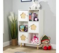 Home Source Daisy 3X3 Cube Storage Bookcase With Open Shelves And Cupboard Doors