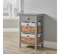 Home Source Dartmouth 1 Drawer with 2 Wicker Basket Drawer Bedside Fully Assembled in Grey Home Source Grey