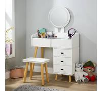 Home Source Nova 5 Drawer White Vanity Table and Cushioned Stool Set with LED Mirror - Size: 138 x 106 x 40cm - Wilko