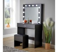 Home Source Dressing Table with Stool LED Lights Mirror Makeup Vanity Desk Set in Black Home Source Black
