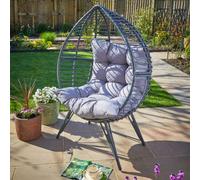 Home Source Egg Chair Rattan Grey Waterproof Cushion Outdoor Home Seat in Dark Grey Home Source Dark Grey
