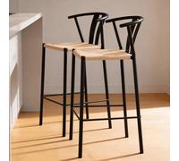 Home Source Eira Pair Of Metal Bar Stools With Natural Woven Seats Fully Assembled