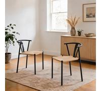 Home Source Eira Pair Of Metal Dining Chairs With Natural Woven Seats Fully Assembled