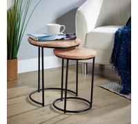 Elkart Round Acacia Wood Iron Legs Nest of 2 Tables Home Source Light Oak One Size