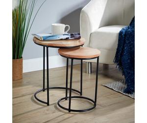 Home Source Elkart Acacia Nest Of 2 Round Tables