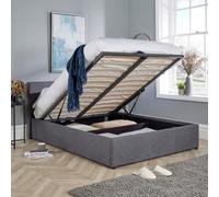 Home Source Ottoman Storage Bed End Lift Hopsack Fabric Bed Frame Gas Lift in Grey | Size: Small Double Home Source Grey Small Double