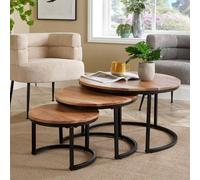 Home Source Eureka Nest of 3 Tables - Solid Acacia Wood with Black Iron Frames