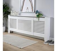 Home Source Extending Adjustable Radiator Cover Wooden MDF Wall Slatted Grill in White Home Source White