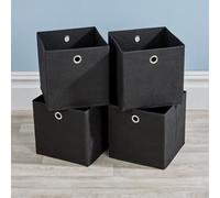 Home Source Fabric Cube Storage Box 4 Pack Black