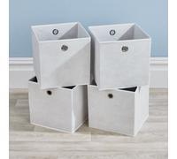 Off White Foldable Canvas Storage Folding Box Fabric Cube Cloth Bag 4 Piece Set