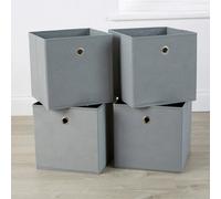 Grey Foldable Canvas Storage Folding Box Fabric Cube Cloth Bag 4 Piece Set