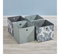 Folding 2 Grey 2 Floral Square Storage Utility Box Fabric Cube 4pc Basket Set