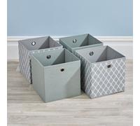 Folding 2 Grey 2 Patterned Square Storage Utility Box Fabric Cube 4pc Basket Set