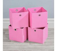Home Source Fabric Cube Storage Box 4 Pack Pink