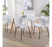 Home Source Fleur Table & 4 Penny Chairs Dining Set White Top Wooden Legs Home Source White