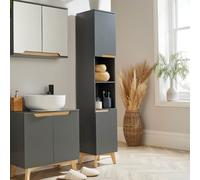 Home Source Florence 2 Door Tall Bathroom Storage Cabinet Unit Grey