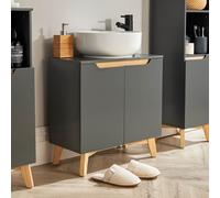Home Source Bathroom Under Sink Basin Storage Cupboard Shelving Furniture in Dark Grey Home Source Dark Grey