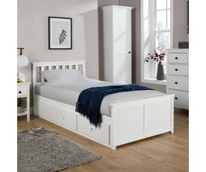 Home Source Florida Single 3Ft Pine Wooden Bed With Underbed Storage Drawers