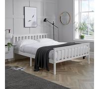 Double Bed White Wooden 4ft 6 Bed Headboard High End Slatted Base Solid Wood