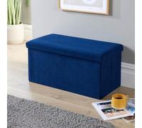 Home Source Folding Corduroy Rectangular Storage Ottoman Blue