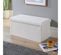 Home Source Folding Corduroy Rectangular Storage Ottoman Cream