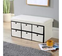 Home Source Boucle Fabric Folding 6 Drawer Storage Ottoman - Cream