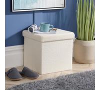 Home Source Folding Ottoman Cream Boucle Teddy Bear Fabric Chest Solid Storage Box Home Source Cream