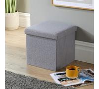 Home Source Folding Ottoman Cream Boucle Teddy Bear Fabric Chest Solid Storage Box in Grey Home Source Grey