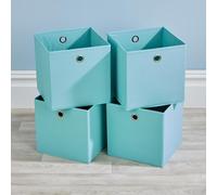 Home Source Folding Square Storage Utility Box Drawer 4 Piece Fabric Cube Set in Aqua Home Source Aqua