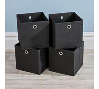 Home Source Folding Square Storage Utility Box Drawer 4 Piece Fabric Cube Set in Black Home Source Black