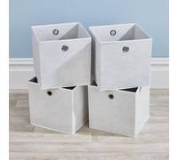 Home Source Folding Square Storage Utility Box Drawer 4 Piece Fabric Cube Set in Cream Home Source Cream