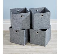 Home Source Folding Square Storage Utility Box Drawer 4 Piece Fabric Cube Set in Grey Home Source Grey