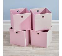 Home Source Folding Square Storage Utility Box Drawer 4 Piece Fabric Cube Set in Pink Home Source Pink