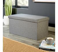 Large Folding Ottoman Grey Linen Fabric Chest Sturdy Storage Space Saving Box