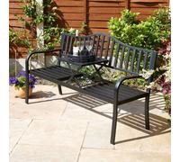 Home Source Garden Bench Loveseat Black Centre Drinks Table Armrest Outdoor Patio Home Source Black