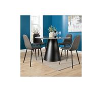 Home Source Grayson Dining Set 120cm Round Modern Table & 4 Padded Chairs in Grey Home Source Grey