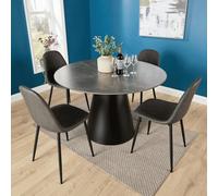 Home Source Grayson Round Grey Table With 4 Anastasia Chairs Dining Set