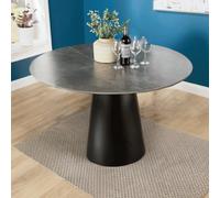 Home Source Grayson Round Pedestal Dining Table Large 120Cm Modern Grey Marble Effect