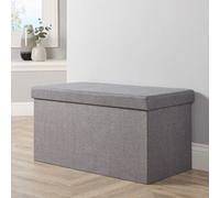 Home Source Grey Linen Rectangular Folding Storage Ottoman