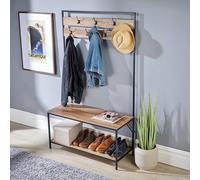 Home Source Hallway Coat Rack Storage Bench Open Shoe Storage Shelf Oak Finish in Light Tan Home Source Light Tan