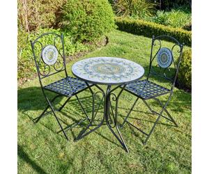 Home Source Hampshire Mandala Mosaic Outdoor Patio Garden Metal Bistro Set Black