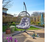 Home Source Hanging Egg Chair Rattan Black Waterproof Cushion Outdoor Seat in Dark Grey Home Source Dark Grey