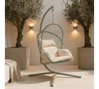 Home Source Hanging Egg Chair Steel Frame Waterproof Cushion Outdoor Seat in Pale Green Home Source Pale Green